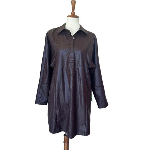 Marissa Webb Collective Brown Faux Leather Mini Shift Dress SIZE 6 Designer $330 - Picture 4 of 9